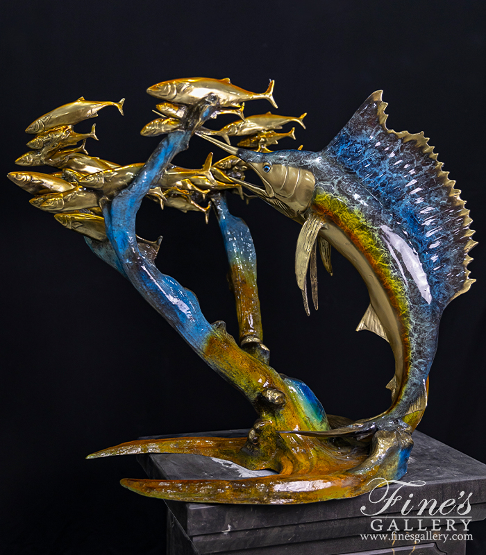 Bronze Fountains  - Sailfish And Tropical Fish Bronze Statue - BF-660